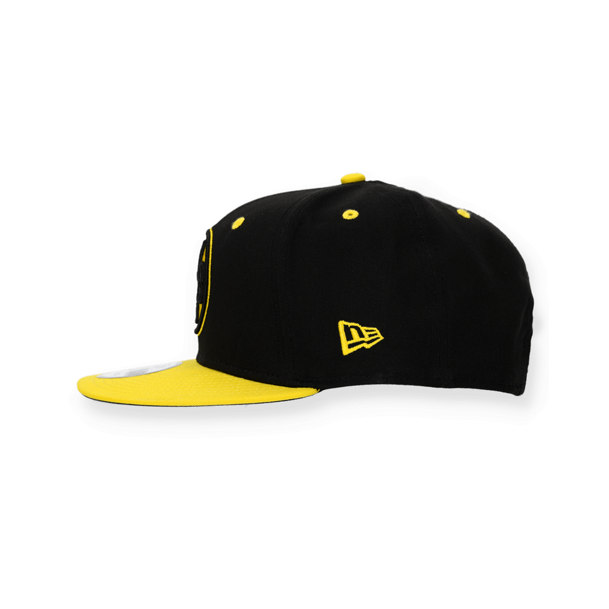 来自BVB系列的儿童Snapback棒球帽，采用黑黄配色设计，侧面印有醒目的New Era标志。