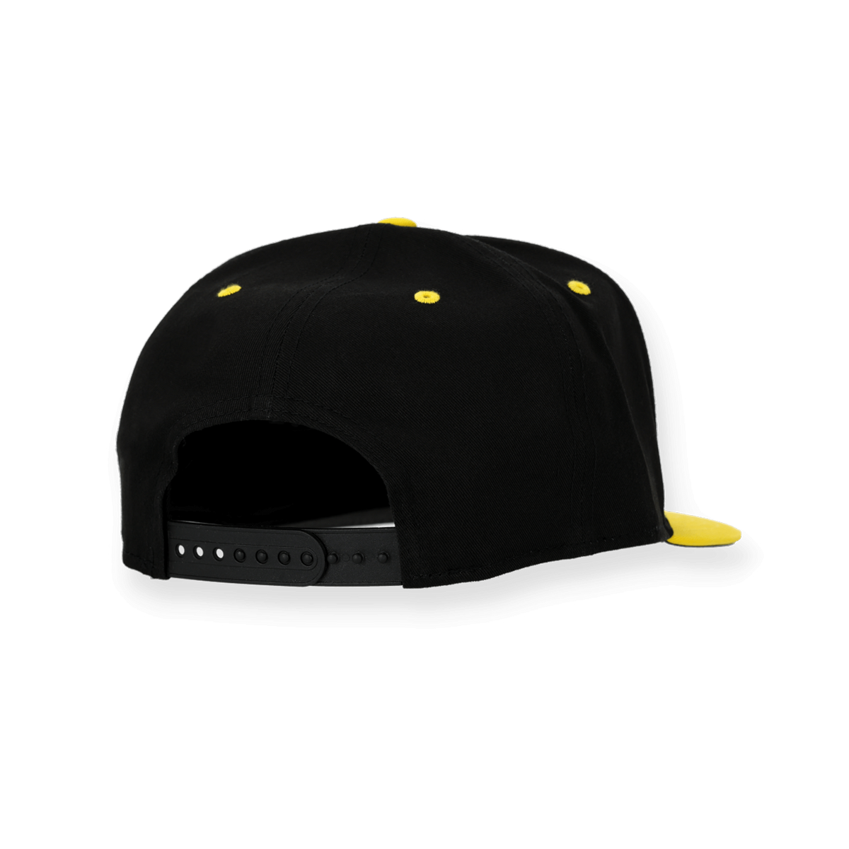 Vue arrière d'une casquette BVB noir et jaune pour enfants, dotée d'une fermeture snapback réglable.