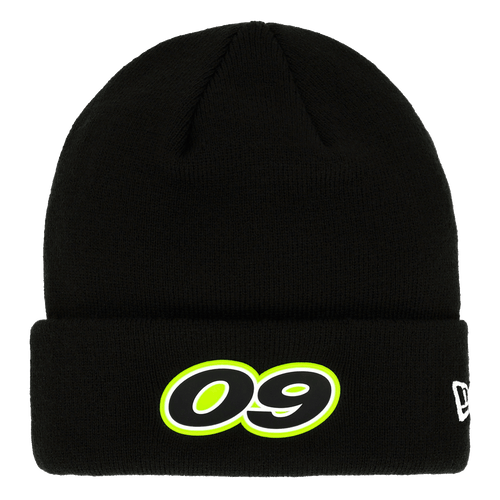 Schwarze BVB-Mütze von New Era, verziert mit dem '09'-Logo in neongelber Umrandung, ideal für Fans von Borussia Dortmund.