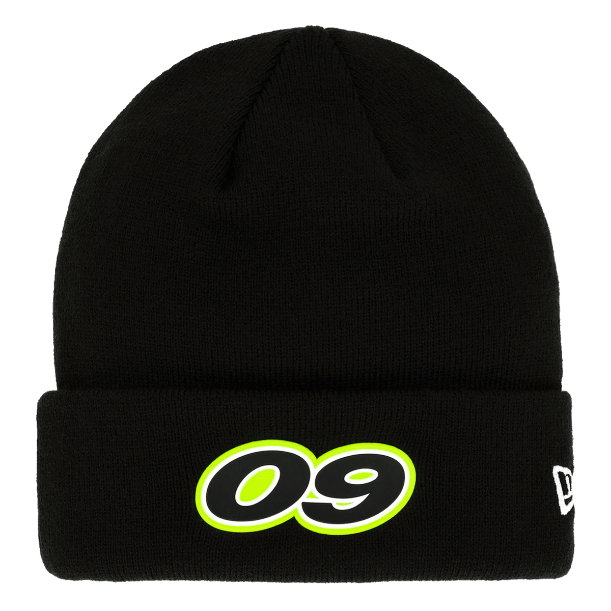 Schwarze BVB-Mütze von New Era, verziert mit dem '09'-Logo in neongelber Umrandung, ideal für Fans von Borussia Dortmund.