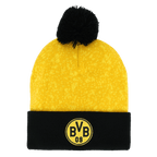 Berretto con pompon nero e giallo del BVB con logo BVB ricamato sul risvolto nero e sul pompon nero, ideale per i tifosi del Borussia Dortmund.
