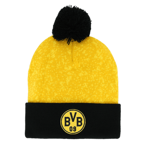 这款黑色与黄色相间的多特蒙德（BVB）毛线帽，帽檐和毛球上均绣有BVB徽标，是多特蒙德球迷的理想之选。