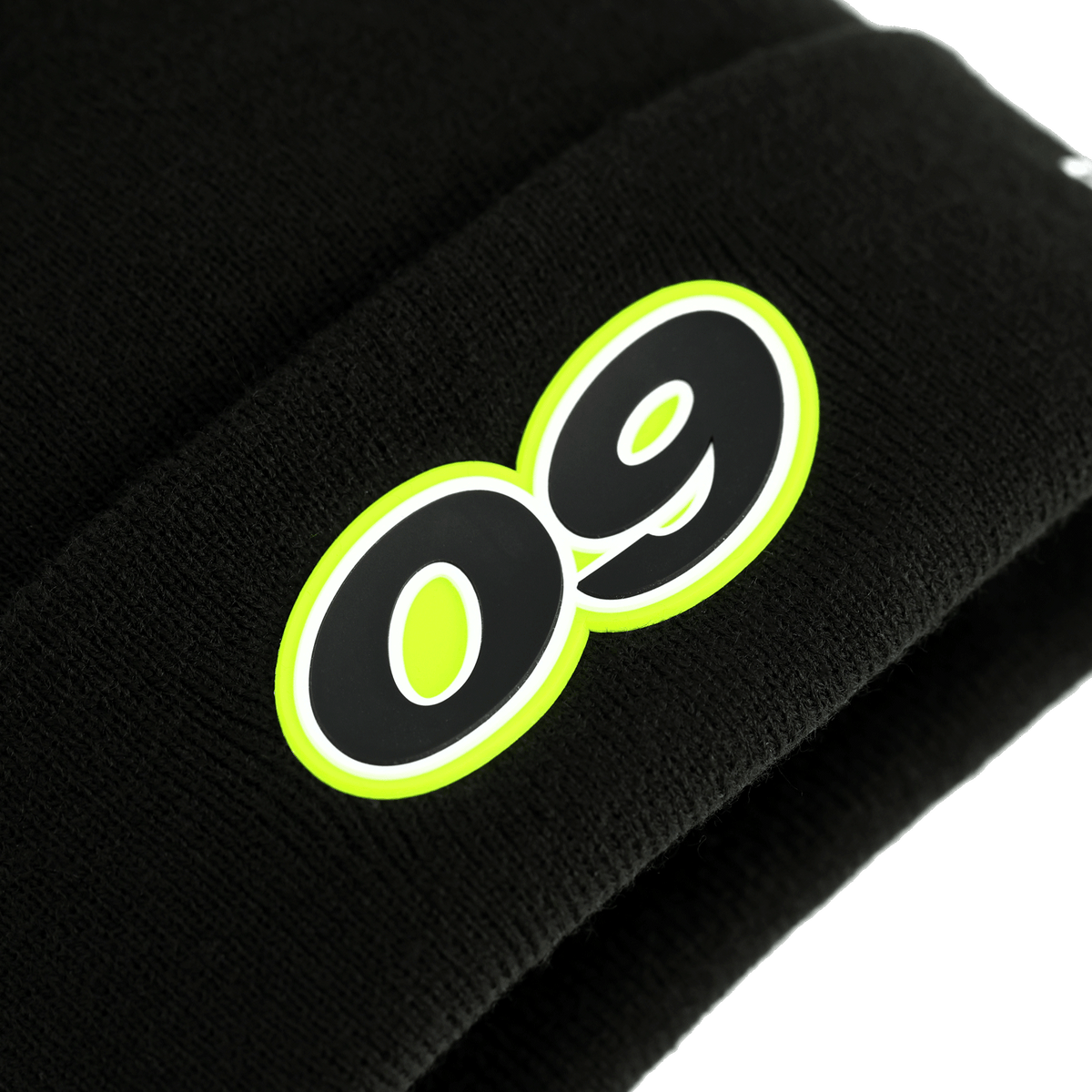 Schwarze BVB-Kinder-Beanie mit auffälliger gelb-grüner '09'-Applikation, ideal als Fan-Accessoire für Borussia Dortmund.