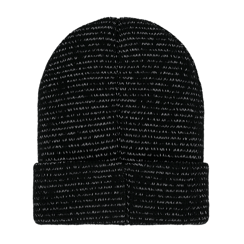 Black BVB beanie with a reflective design—perfect for kids and a stylish piece of merchandise for Borussia Dortmund fans.