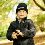 The black BVB beanie for kids with a reflective logo offers stylish protection and is ideal for fall and outdoor activities.