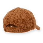 Vue arrière de la casquette « Teddy Cap » marron du BVB pour enfants, au design duveteux, idéale pour les jeunes supporters du Borussia Dortmund.