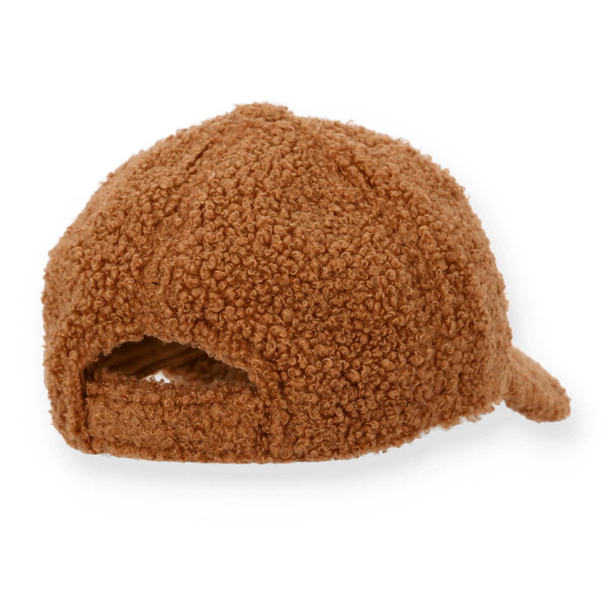 Vue arrière de la casquette « Teddy Cap » marron du BVB pour enfants, au design duveteux, idéale pour les jeunes supporters du Borussia Dortmund.
