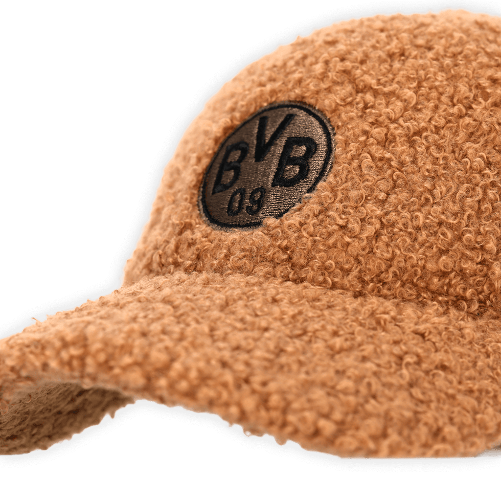 Casquette pour enfants au motif « nounours » marron, ornée du logo BVB 09 brodé, idéale comme article de fan stylé du Borussia Dortmund.