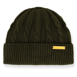 Gorro de mujer del BVB con diseño de trenzas en verde oscuro y detalle del logotipo del BVB en color dorado. Ideal para las aficionadas y para los días fríos.
