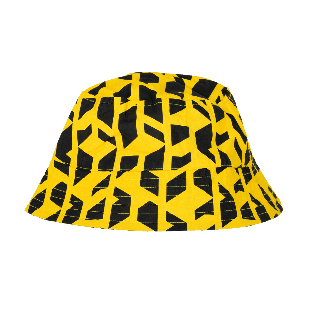 Cappello da pescatore nero e giallo del BVB con motivo grafico, ideale per i tifosi del Borussia Dortmund e per i festival.