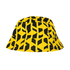 Chapeau de pêcheur noir et jaune du BVB avec un motif graphique, idéal pour les supporters du Borussia Dortmund et les festivals.