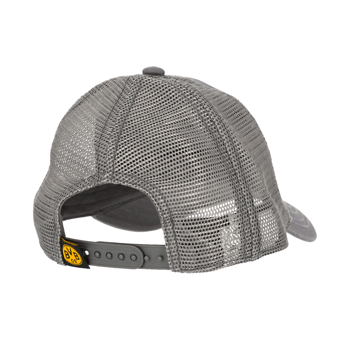 Graue BVB-Graffiti-Cap für Kleinkinder mit schwarzgelbem BVB-Logo und verstellbarem Mesh-Rücken.