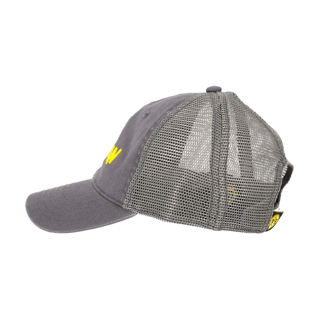 Cappellino del BVB per bambini piccoli con design grigio, scritta gialla “BVB” sul davanti e retro in rete, l’accessorio perfetto per i giovani tifosi.