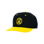 Klassische schwarzgelbe BVB-Snapback-Kappe mit großem BVB-Logo für junge Fans, perfektes Accessoire für Borussia Dortmund Anhänger.