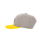Graue Snapback-Kappe für Kinder mit gelbem Schirm und BVB-Logo als stylisches Accessoire für Fans von Borussia Dortmund.