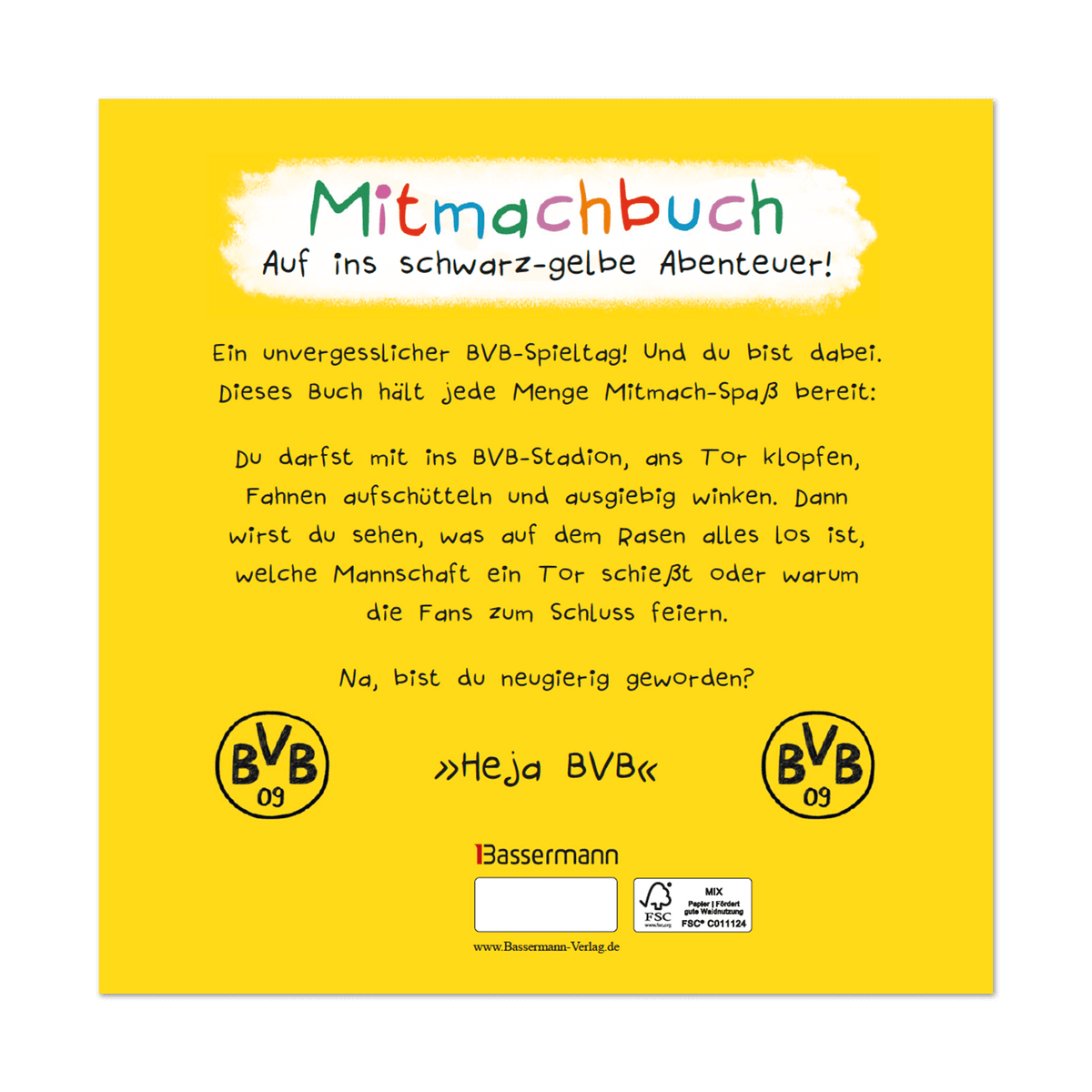 Ein gelbes Mitmachbuch von Borussia Dortmund, das jungen Fans schwarzgelbe Abenteuer und interaktiven Spaß rund um den BVB bietet.