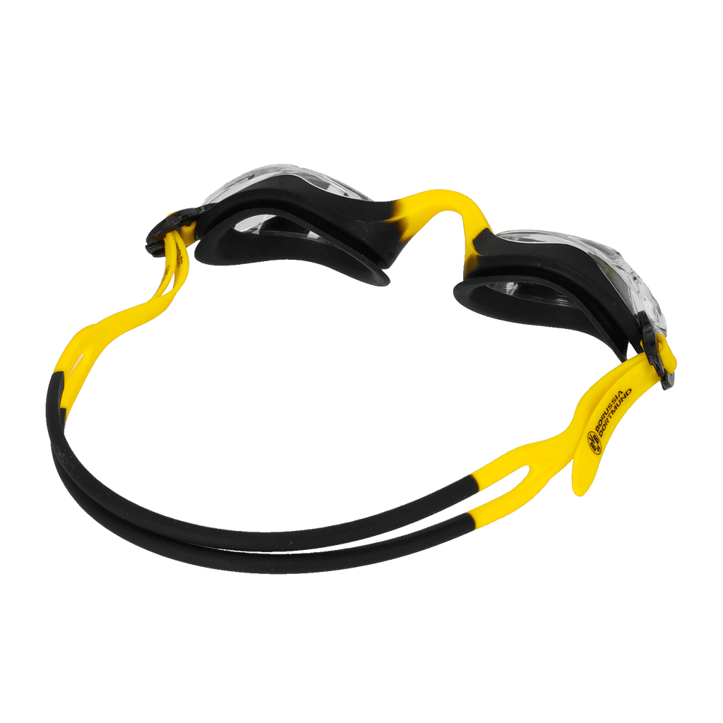 Occhialini da nuoto per bambini del Borussia Dortmund nei colori nero e giallo con il logo del BVB, ideali per i giovani tifosi.