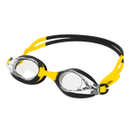 Occhialini da nuoto per bambini nei colori nero e giallo del BVB, con lenti trasparenti e cinturini regolabili in silicone, ideali per i giovani tifosi del Borussia Dortmund.