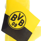 Bandera de esquina del BVB en negro y amarillo, con el logotipo del club y la inscripción «BVB 09», ideal como artículo para aficionados.