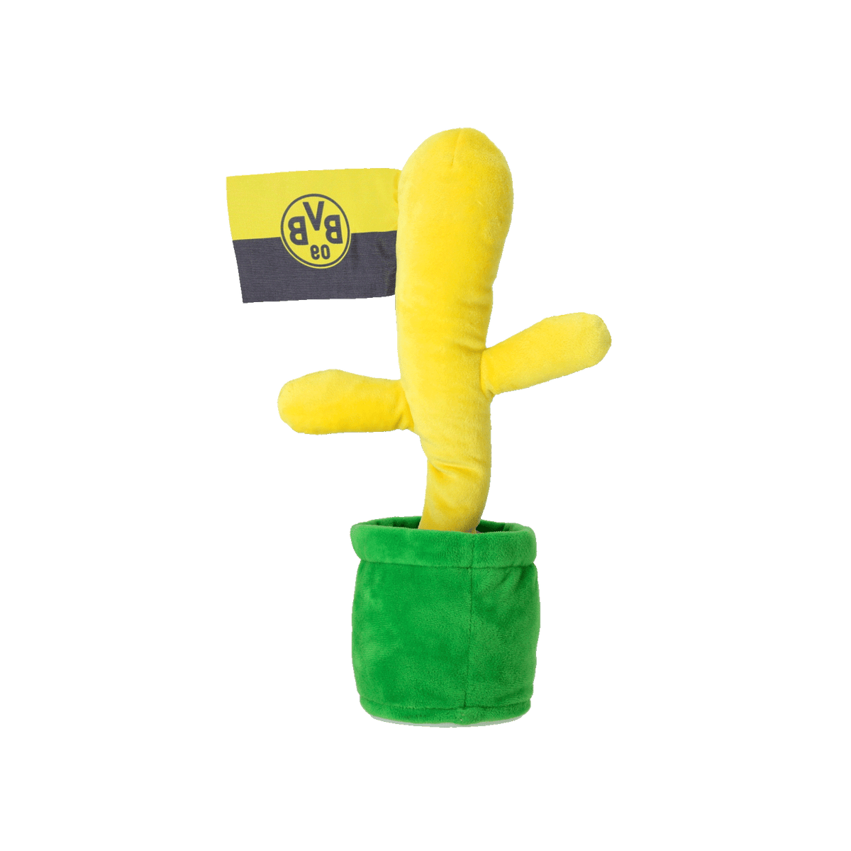 Figura de peluche que baila con forma de bandera de córner del BVB, de color amarillo con una base verde y una bandera con el logotipo del BVB, ideal como decoración para los aficionados.