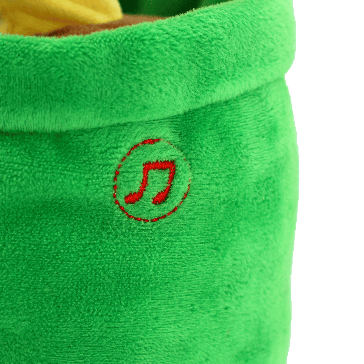Bandera de esquina verde del BVB con el logotipo rojo de las notas musicales bordado, ideal como artículo para aficionados y como decoración para los seguidores del Borussia Dortmund.