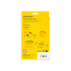 Die Rückseite einer gelben Verpackung für ein BVB 3D-Mini-Puzzle mit Aufbauanleitung, Produktinfos und Warnhinweisen, hergestellt als offizieller Borussia Dortmund Fanartikel.