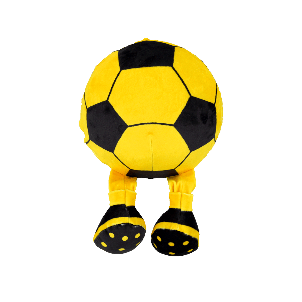 Pallina Squeezy del BVB nei colori nero e giallo, a forma di pallone da calcio con gambe e scarpe nero-gialle. Articolo per i tifosi del Borussia Dortmund.