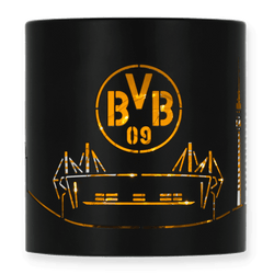 Elegant black BVB lantern featuring a die-cut stadium skyline and the BVB logo—perfect for creating a cozy atmosphere and as a fan item.