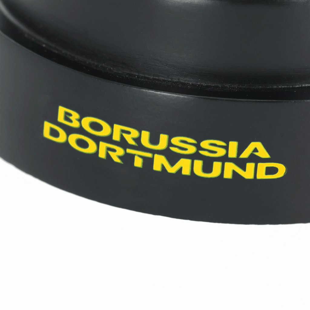 Black BVB dream ball with yellow "Borussia Dortmund" lettering, perfect as a fan item or decoration.