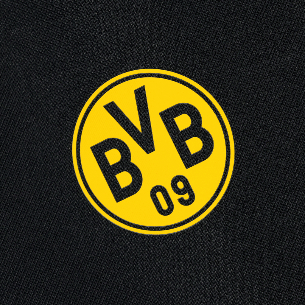 Sac à dos noir et jaune du BVB, modèle 2026, orné d'un logo BVB 09 bien visible sur du tissu noir, idéal pour les supporters du Borussia Dortmund