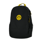 Black BVB backpack with a yellow BVB logo and convenient side and main compartments. Perfect for Borussia Dortmund fans.
