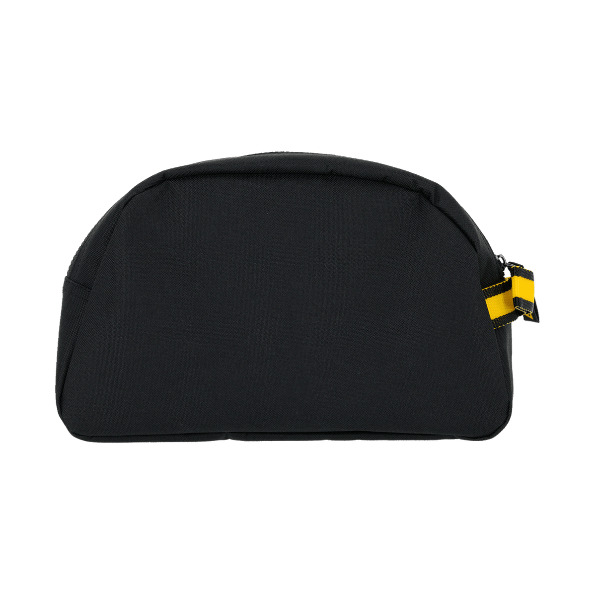 Schlichter schwarzer BVB-Kulturbeutel mit schwarzgelbem Griff, ideal für Reisen und als praktisches Accessoire für Fans.