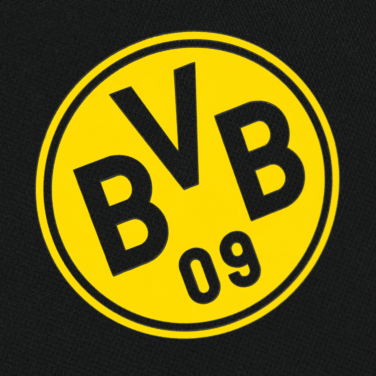 Schwarzgelber Kulturbeutel mit großem gelbem BVB 09-Logo auf schwarzem Hintergrund, ideal für Fans von Borussia Dortmund.