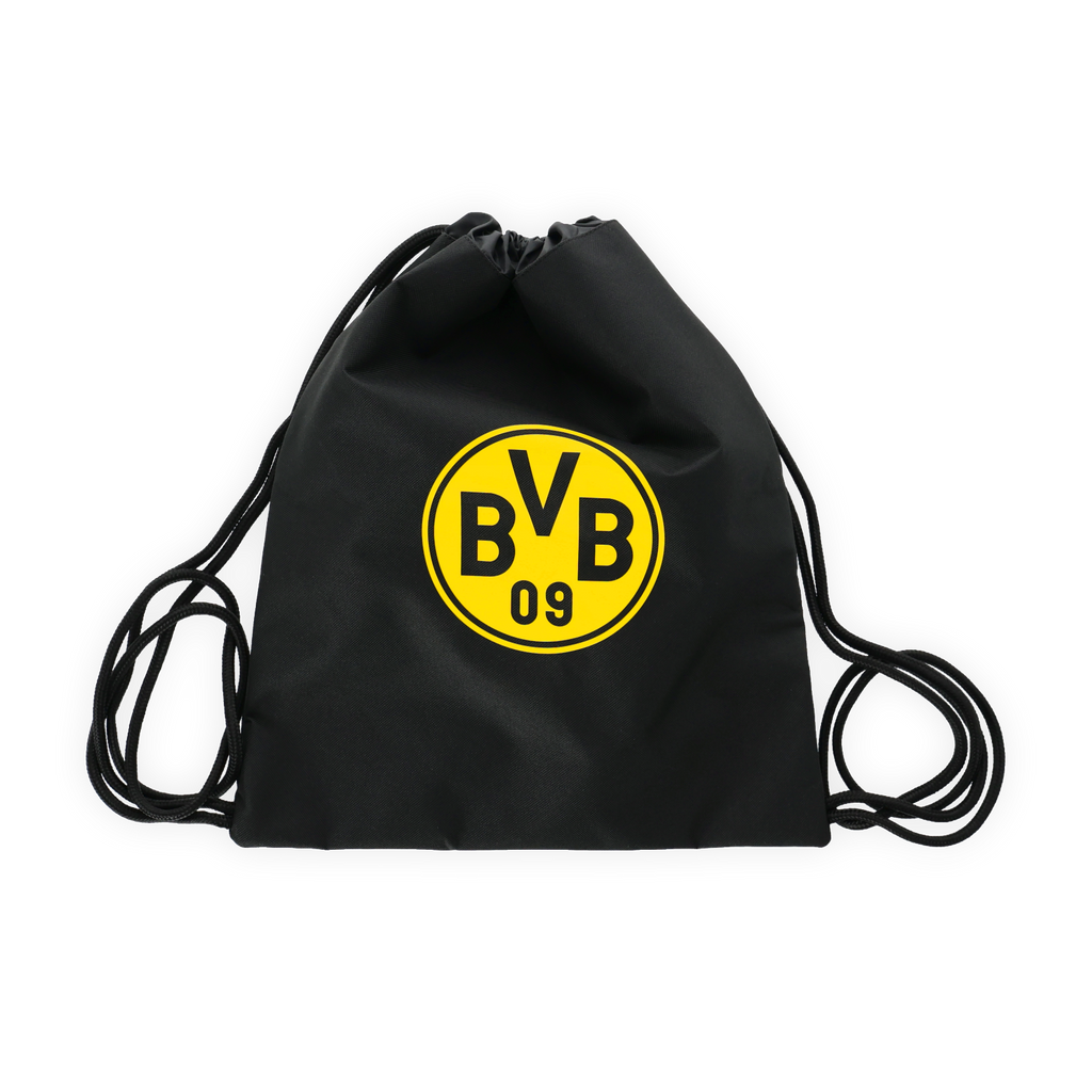 Sac de sport noir orné d'un grand logo BVB jaune et de l'inscription « BVB 09 », idéal pour les supporters du Borussia Dortmund.