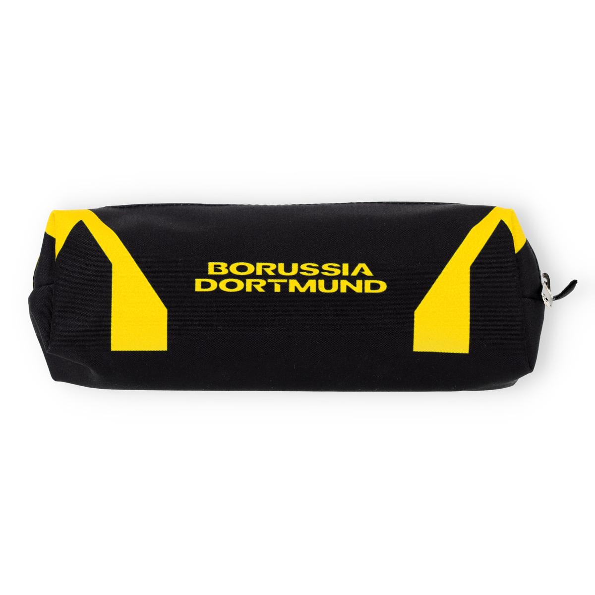 Estuche del BVB en negro y amarillo con el logotipo del Borussia Dortmund y detalles de diseño en amarillo, ideal para los aficionados.