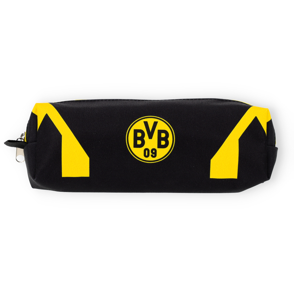 BVBのロゴが入った黒と黄色のBVBペンケース。ボルシア・ドルトムントのファンに最適です。
