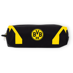 Trousse à crayons noir et jaune du BVB avec le logo du BVB, idéale pour les supporters du Borussia Dortmund.
