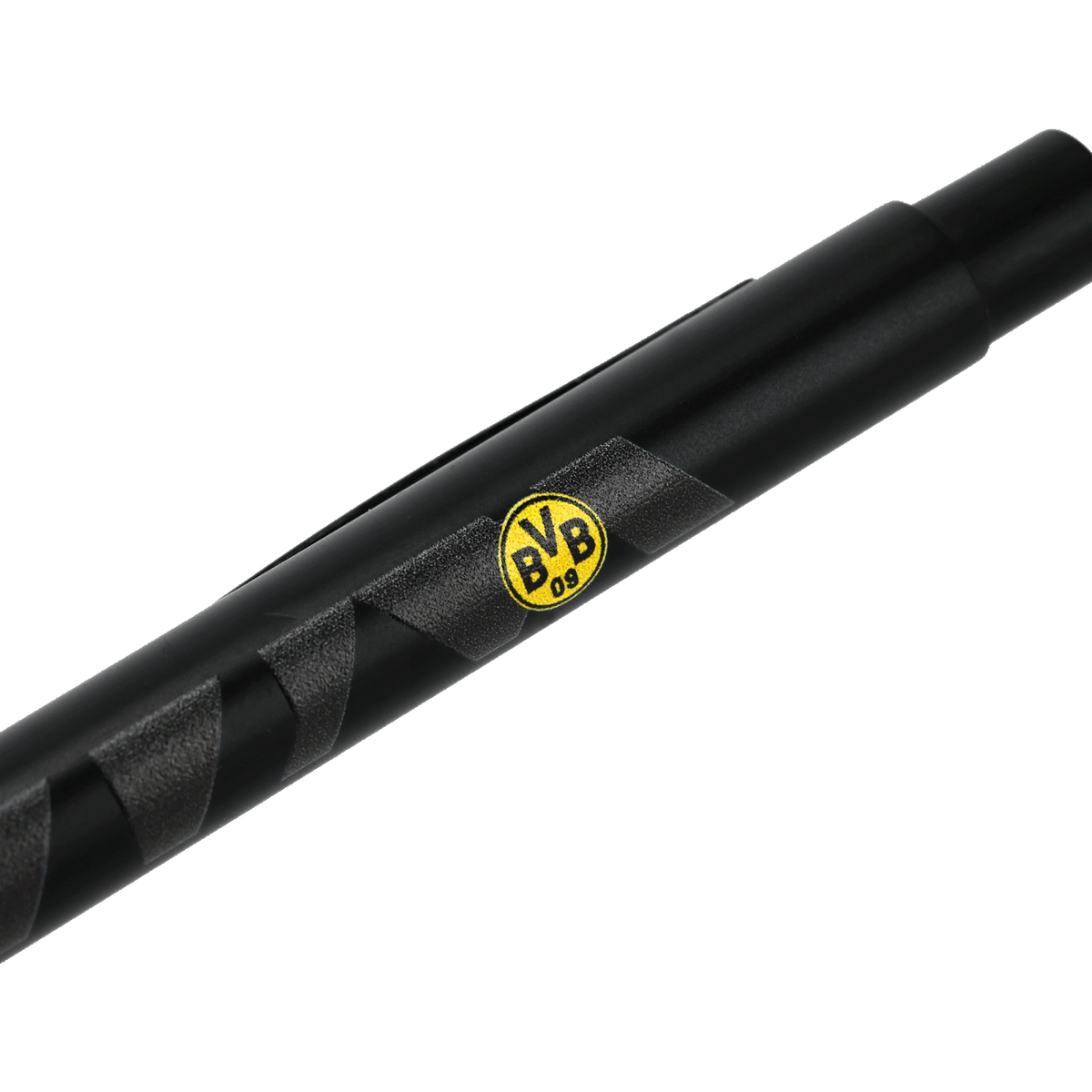 Schwarzer Kugelschreiber mit gelbem BVB-Logo, ideal für Borussia Dortmund Fans und als praktisches Schreibgerät.