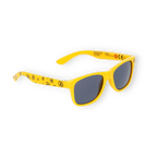 Gelbe Kindersonnenbrille mit schwarzem BVB-Logo und schwarzgelbem Design auf den Bügeln, ideal für junge BVB-Fans.