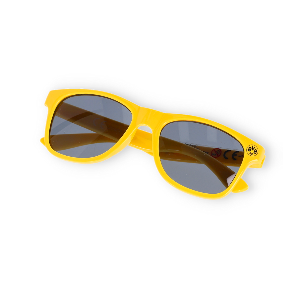 Schwarzgelbe BVB Kindersonnenbrille mit BVB-Logo, ideal als Fanartikel für Kinder.