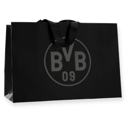 Borsa regalo nera del BVB in versione piccola con grande logo del BVB e manici neri, ideale per regali legati al mondo dei tifosi.