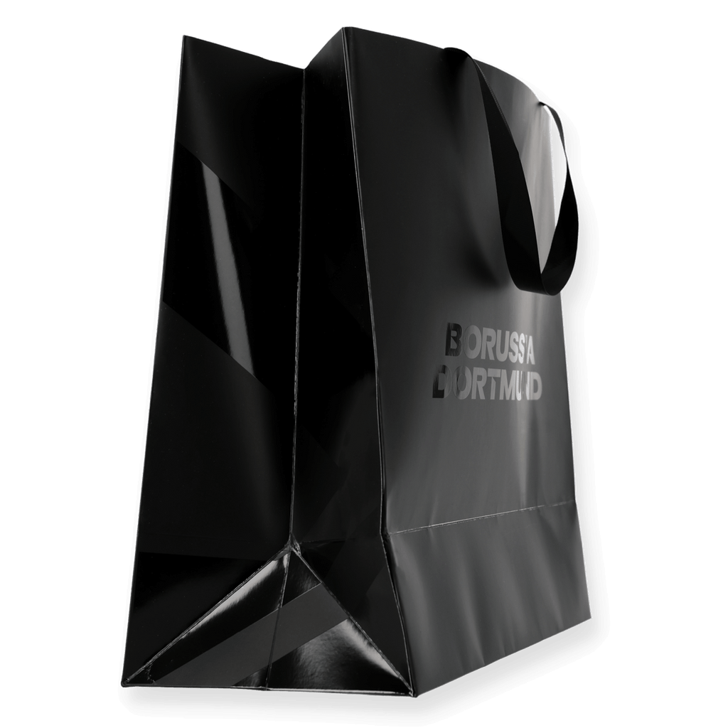Sac cadeau noir de taille moyenne, orné du logo du Borussia Dortmund et muni de anses, idéal pour les supporters.