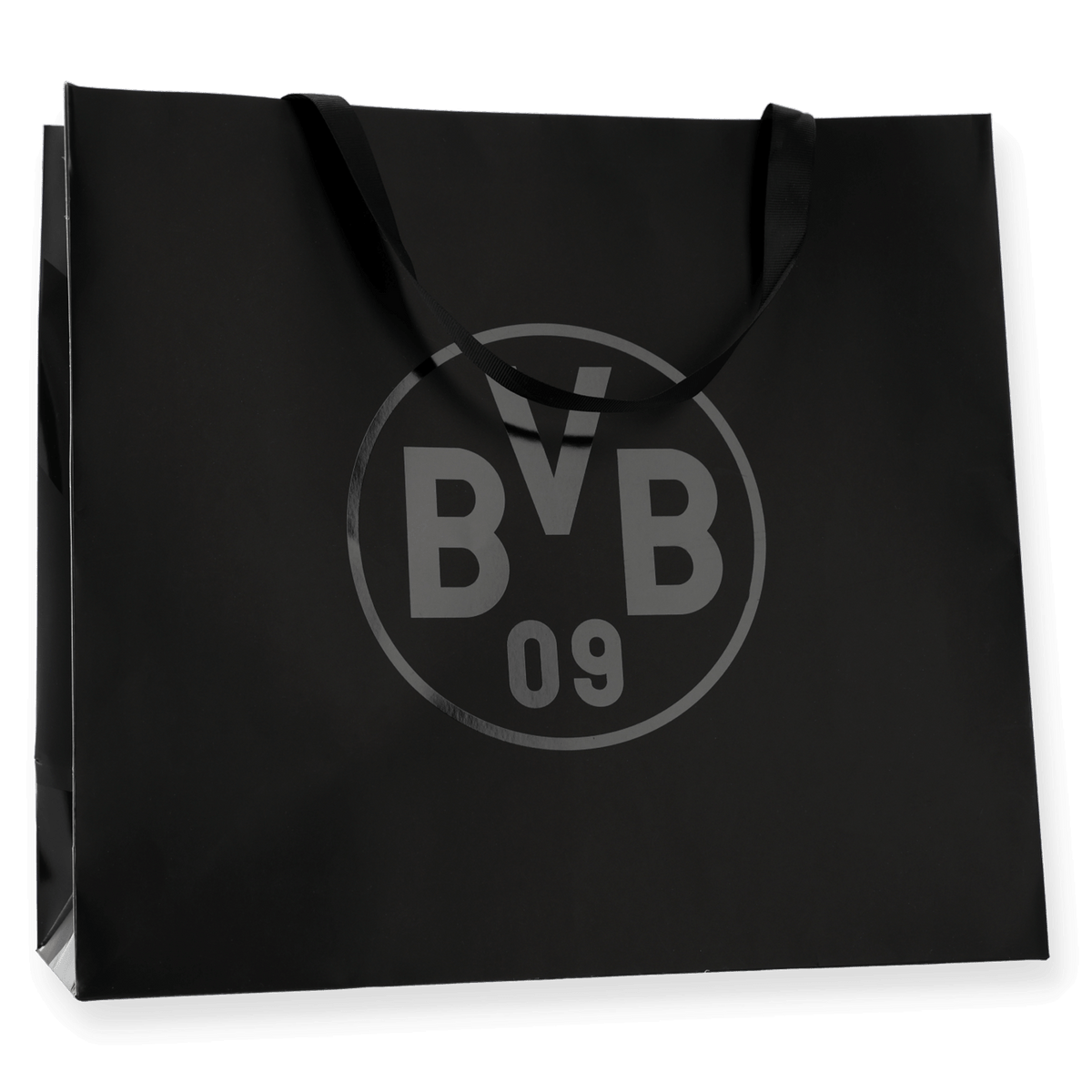 大きな「BVB 09」のロゴが入った黒いBVBギフトバッグ。ファンアイテムやギフト包装に最適です。