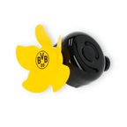 Schwarzgelbe Fahrradklingel von Borussia Dortmund mit Windmühlen-Design und BVB-Logo.