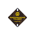 Plaque BVB noire et jaune avec ventouses, portant l'inscription « Nachwuchstalent fährt mit » et le logo du BVB, idéale pour les jeunes joueurs et les supporters en voiture.