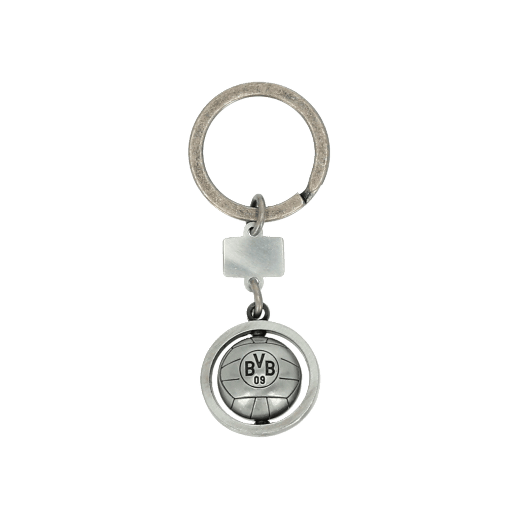 Schlüsselanhänger von Borussia Dortmund in silbernem Spinner-Design mit BVB-Logo in der Mitte, ideal für Fans.