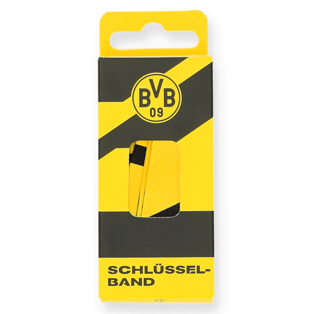 Laccetto per chiavi del BVB nei colori sociali nero e giallo, fornito in una confezione accattivante con il logo del BVB e un motivo a strisce. Perfetto per i tifosi del Borussia Dortmund.