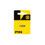 1909年の年号が入った黒と黄色のBVBピン。BVBのロゴが入った黒と黄色のパッケージに収められています。