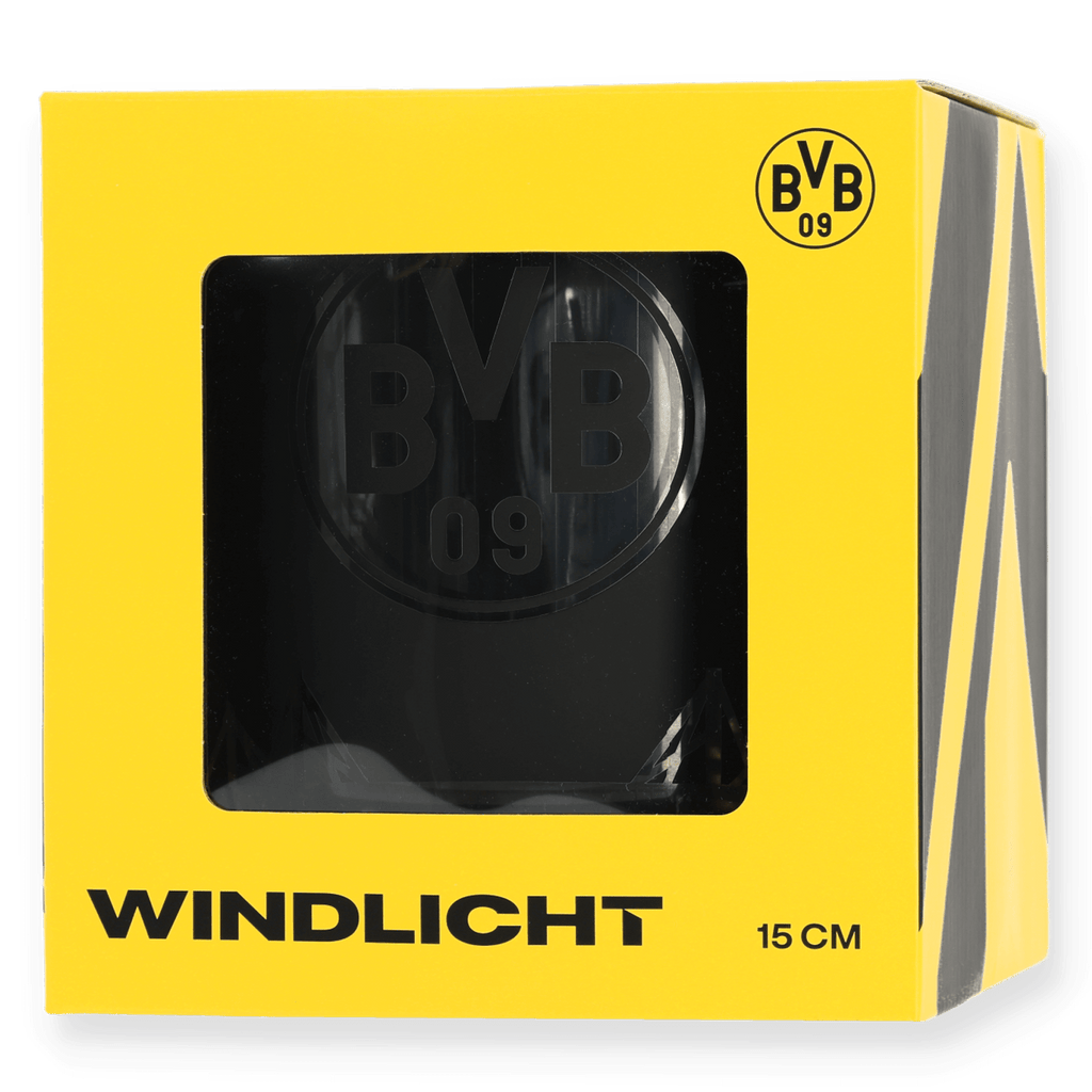 多特蒙德（Borussia Dortmund）黑色大号风灯，印有BVB 09标志，采用黑黄双色包装。