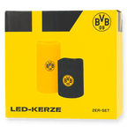 Set di 2 candele LED del BVB nei colori nero e giallo con il logo del BVB, perfette per i tifosi del Borussia Dortmund.
